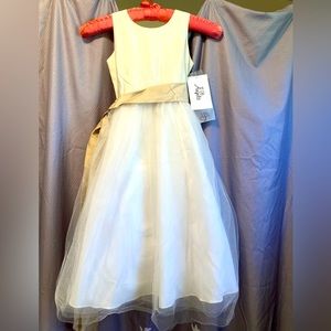 NEW!  Us Angels Little Girl’s silk and organza tulle dress with sash.